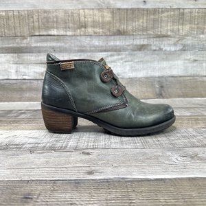 PIKOLINOS Olive Ankle Booties with Wooden Heel